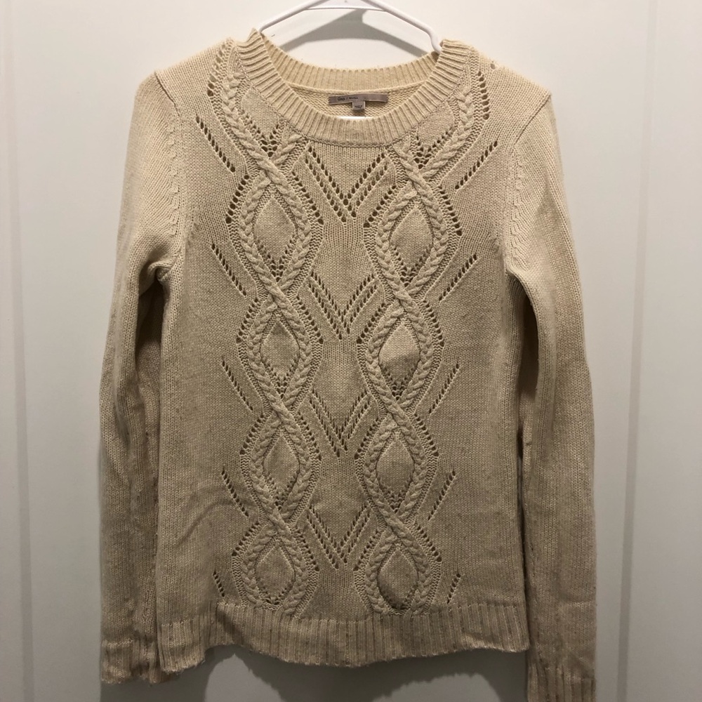 GAP Cream Crew Neck Sweater with Geometric Knit Design